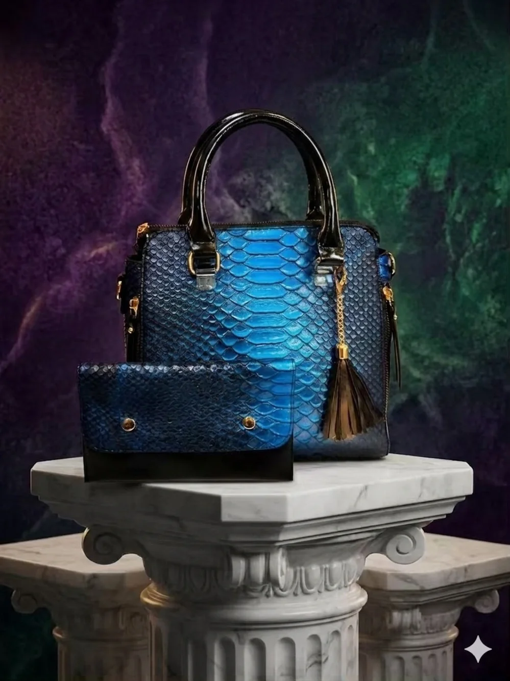 Fashion inspired bag, blue Snake-Effect Satchel and Wallet Set - Women Bags new